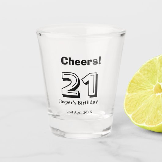 Cheers 21 birthday bold letter name boy man gifts  schnapsglas (Vorderseite)
