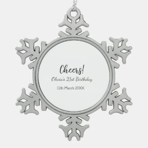 Cheers 21. Geburtstag hinzufügen Namensdatum einfa Schneeflocken Zinn-Ornament