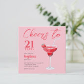 Cheers 21. Geburtstag Rosa Einladung (Stehend Vorderseite)