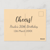 Cheers 30. Geburtstag Name Datum einfach minimal  Postkarte (Rückseite)