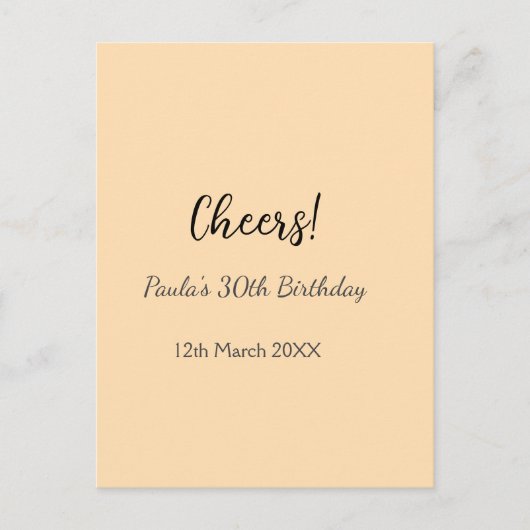 Cheers 30. Geburtstag Name Datum einfach minimal  Postkarte (Vorderseite)