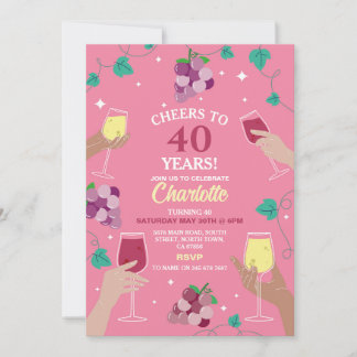 Cheers 40. Geburtstag Wein Verkostung Party Rosa Einladung
