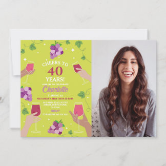 Cheers 40. Geburtstag Weinverkostung Party Foto Einladung