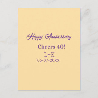 Cheers 40 happy anniversary purple orange pastel n postkarte