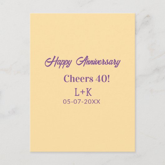 Cheers 40 happy anniversary purple orange pastel n postkarte (Vorderseite)