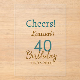 Cheers 40th birthday name date brown turquoise sim acryleinladungen