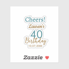 Cheers 40th birthday name date brown turquoise sim aufkleber