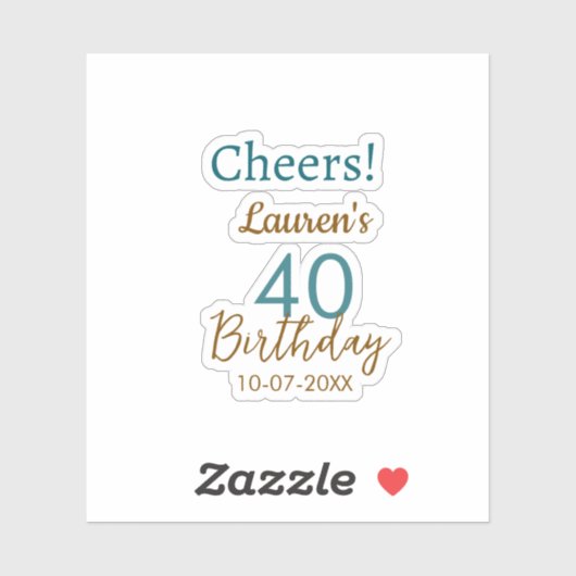 Cheers 40th birthday name date brown turquoise sim aufkleber (Blatt)