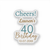 Cheers 40th birthday name date brown turquoise sim aufkleber (Vorderseite)