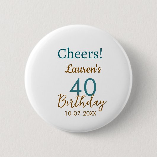Cheers 40th birthday name date brown turquoise sim button (Vorderseite)