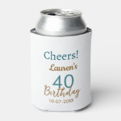 Cheers 40th birthday name date brown turquoise sim dosenkühler (Kanne Vorderseite)