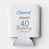Cheers 40th birthday name date brown turquoise sim dosenkühler (Rückseite)