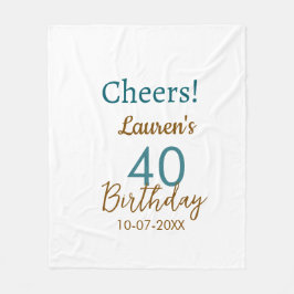 Cheers 40th birthday name date brown turquoise sim fleecedecke