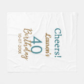 Cheers 40th birthday name date brown turquoise sim fleecedecke (Vorderseite (Horizontal))