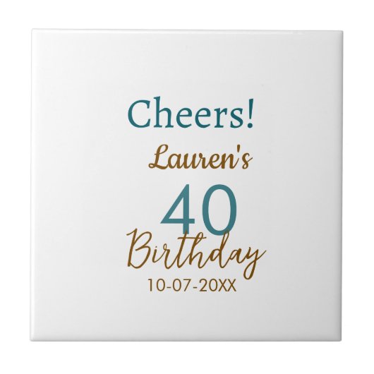 Cheers 40th birthday name date brown turquoise sim fliese (Vorderseite)