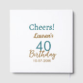Cheers 40th birthday name date brown turquoise sim gästebuch (Rückseite)