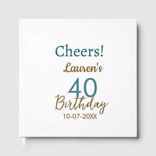 Cheers 40th birthday name date brown turquoise sim gästebuch (Vorderseite)