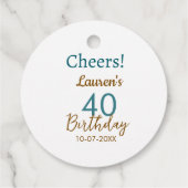 Cheers 40th birthday name date brown turquoise sim geschenkanhänger (Rückseite)