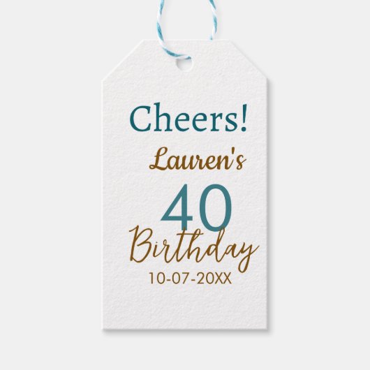 Cheers 40th birthday name date brown turquoise sim geschenkanhänger (Vorderseite)