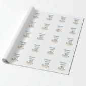 Cheers 40th birthday name date brown turquoise sim geschenkpapier (Ungerollt)