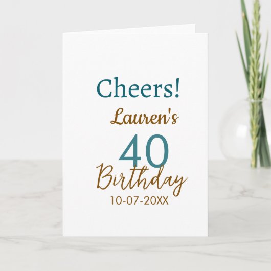 Cheers 40th birthday name date brown turquoise sim karte (Vorderseite)