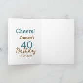 Cheers 40th birthday name date brown turquoise sim karte (Innenseite)