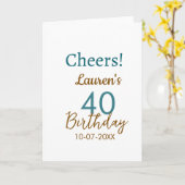 Cheers 40th birthday name date brown turquoise sim karte (Gelbe Blume)