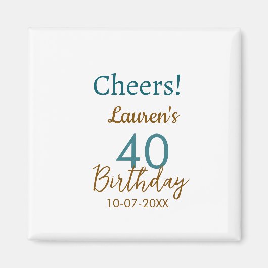 Cheers 40th birthday name date brown turquoise sim magnet (Vorne)