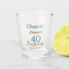 Cheers 40th birthday name date brown turquoise sim schnapsglas