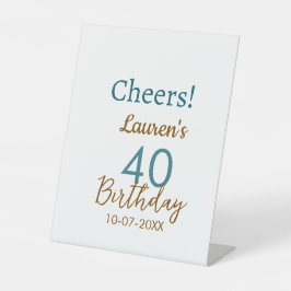 Cheers 40th birthday name date brown turquoise sim sockelschild