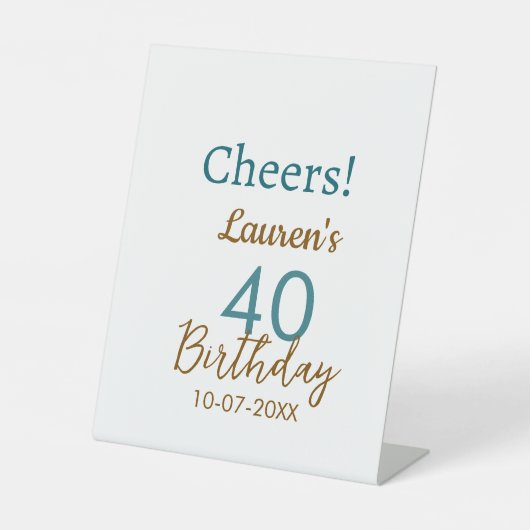 Cheers 40th birthday name date brown turquoise sim sockelschild (Vorderseite)