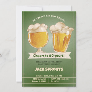 Cheers 60 Years Beer 60. 60. Mens Geburtstag Einladung