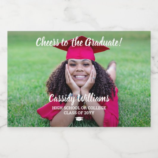 Cheers Abschluss 1 Foto White Script Mini Split Schaumweinetikett (Einzelnes Label)