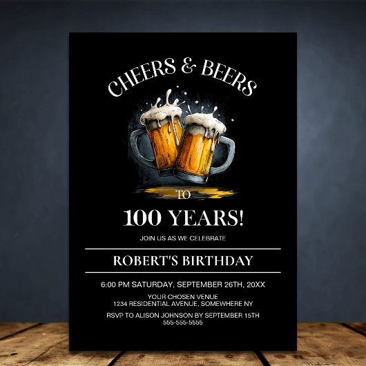 Cheers and Beers 100th Birthday Party Einladung