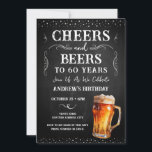 Cheers and Beers 60. Geburtstag Chalkboard Invitat Einladung<br><div class="desc">Biersorten und Biersorten zum Geburtstag. Einfach zu personalisieren. Alle Texte sind individuell einstellbar und lassen sich für Ihr eigenes Party leicht ändern. Chalkboard und rustikale Hintergrundelemente. Fun Chalkboard Wirbel und Schnörkel. Tasse von Aquarellbier. Einladungen für ihn. Bar oder Hinterhof GRILLEN Geburtstagsdesign. Jedes Alter,  ändern Sie einfach den Text.</div>