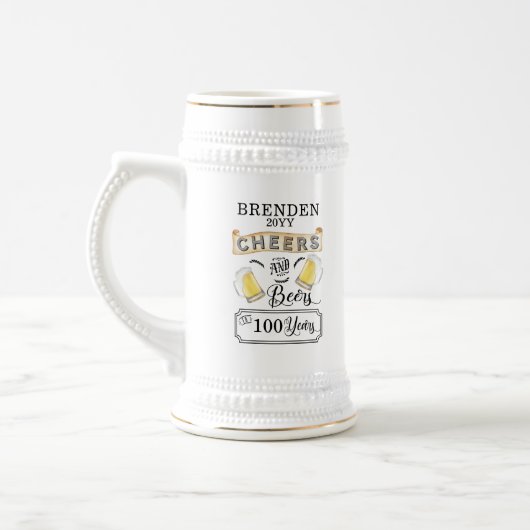 Cheers and Beers to 100 Years Birthday Beer Stein Bierglas (Links)