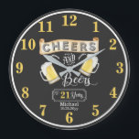 Cheers and Beers to 21 Years Birthday Große Wanduhr<br><div class="desc">Celebrate your 21st Birthday in style with this rustic "Cheers and Beers" vintage barroom look design.  Composite design by Holiday Hearts Designs (rights reserved).</div>