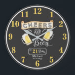 Cheers and Beers to 21 Years Birthday Große Wanduhr<br><div class="desc">Celebrate your 21st Birthday in style with this rustic "Cheers and Beers" vintage barroom look design.  Composite design by Holiday Hearts Designs (rights reserved).</div>