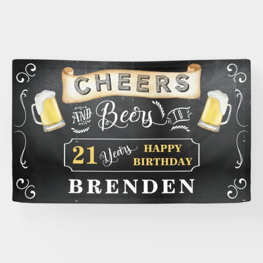 Cheers and Beers to 21 Years Birthday Party Banne Banner (Horizontal)