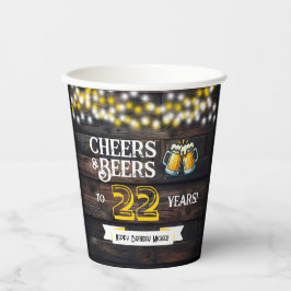 Cheers and Beers to 22 Years Rustic Birthday Pappbecher