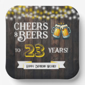 Cheers and Beers to 23 Years Rustic Birthday Pappteller (Vorderseite)