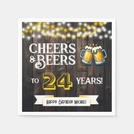 Cheers and Beers to 24 Years Rustic Birthday Serviette