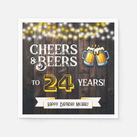 Cheers and Beers to 24 Years Rustic Birthday Serviette (Vorderseite)