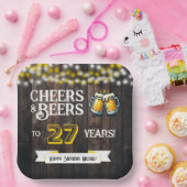 Cheers and Beers to 27 Years Rustic Birthday Pappteller (Party)