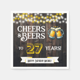 Cheers and Beers to 27 Years Rustic Birthday Party Serviette