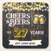 Cheers and Beers to 27 Years Rustic Birthday Rechteckiger Pappuntersetzer (Vorderseite)
