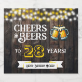 Cheers and Beers to 28 Years Rustic Birthday Bierflaschenetikett (Einzelnes Label)