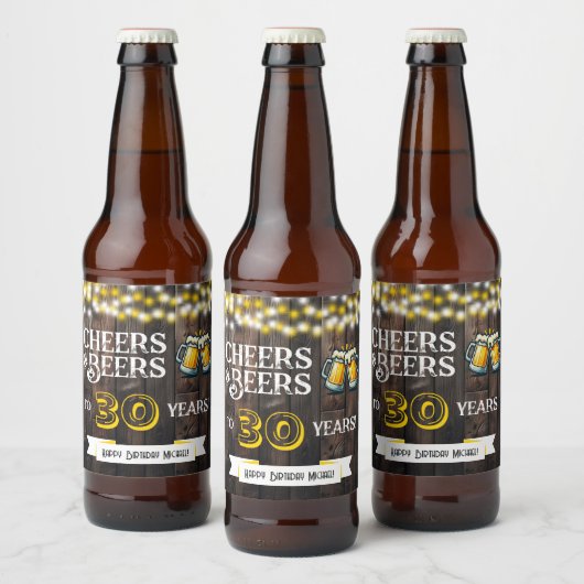 Cheers and Beers to 30 Years Rustic Birthday Bierflaschenetikett (Flaschen)