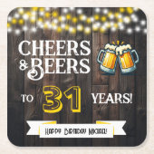 Cheers and Beers to 31 Years Rustic Birthday Rechteckiger Pappuntersetzer (Vorderseite)