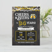 Cheers and Beers to 34 Years Backyard BBQ Birthday Einladung (Stehend Vorderseite)